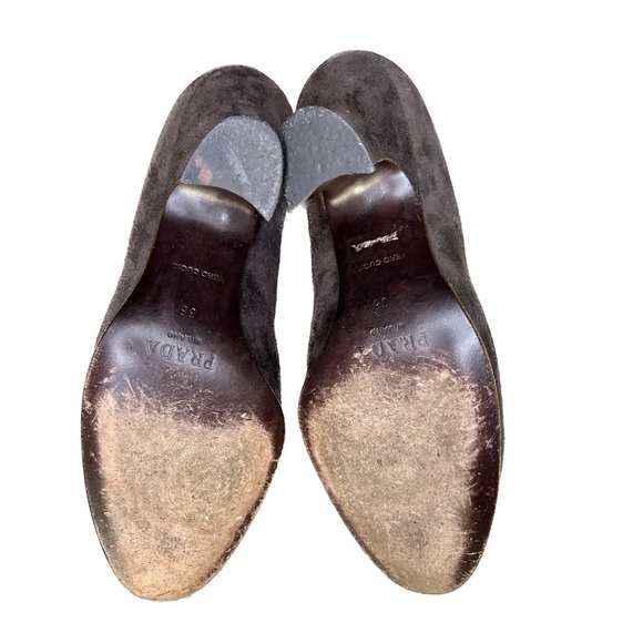 Prada Suede Brown Chunky Heels - Picture 4 of 5